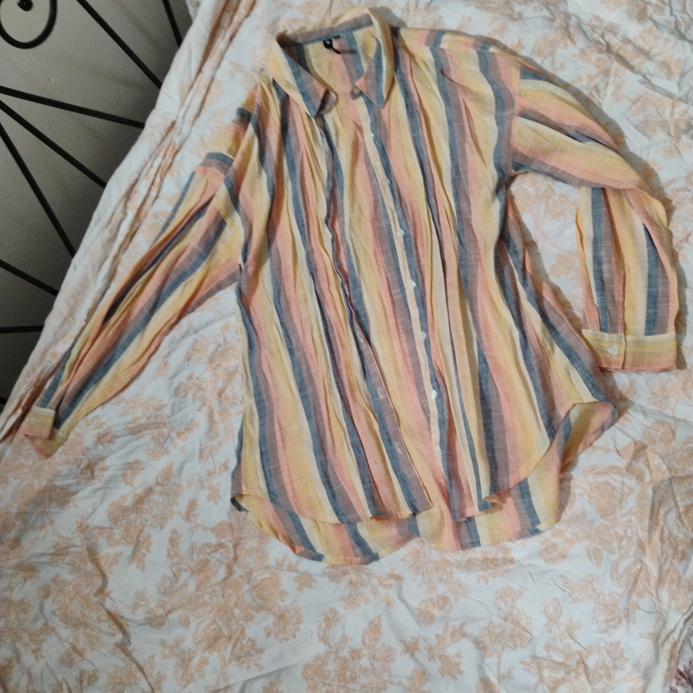 Multicolor Striped Long Button-Down Shirt